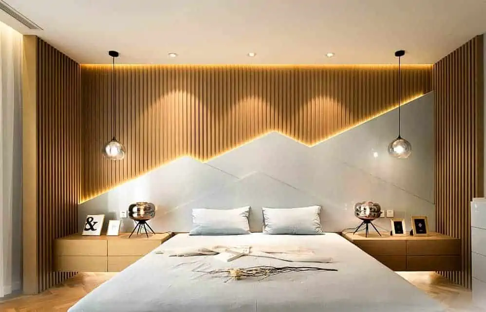 An elegant well-lit bedroom.