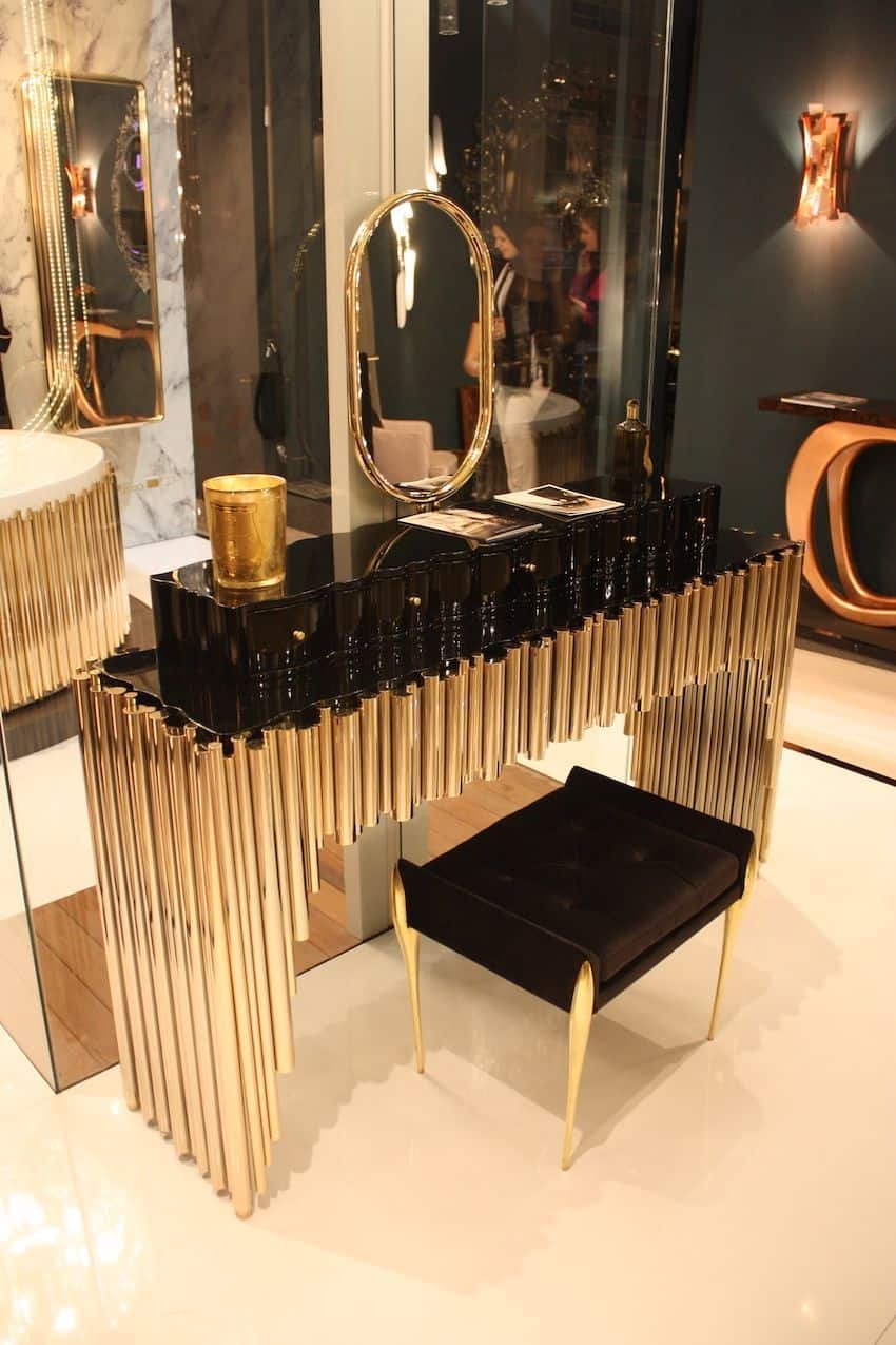Gold and black dressing table with modern abstract design