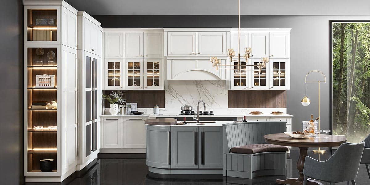 Beautiful kitchen with two tone in grey and white cabinets