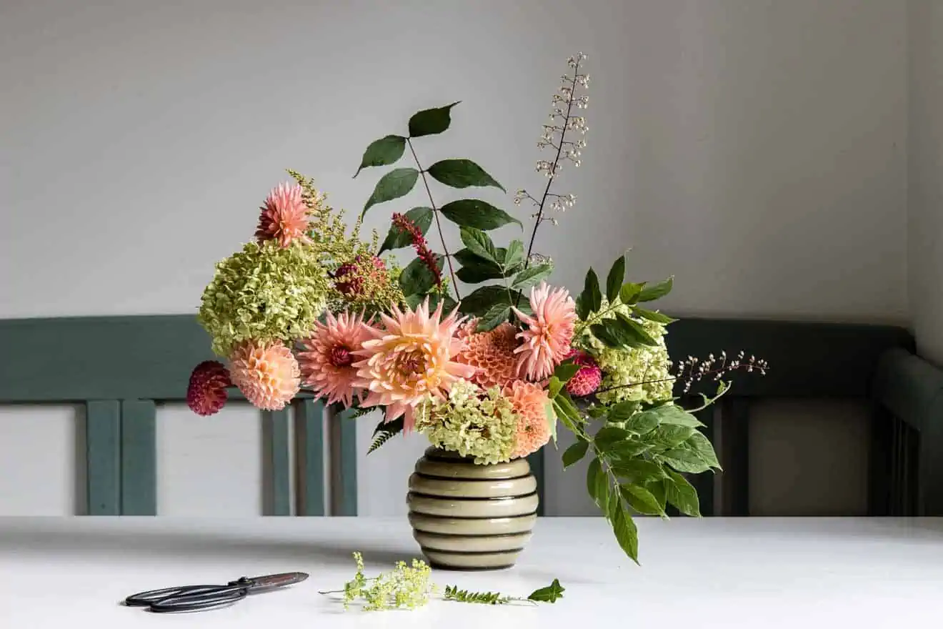 pink flowers in a pot on a table