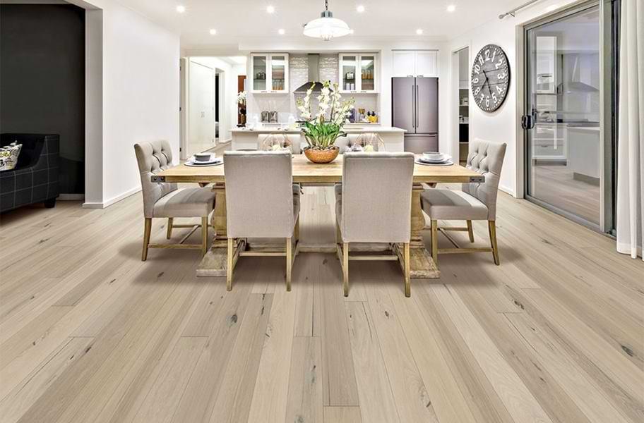 Dining room with engineered wood floors