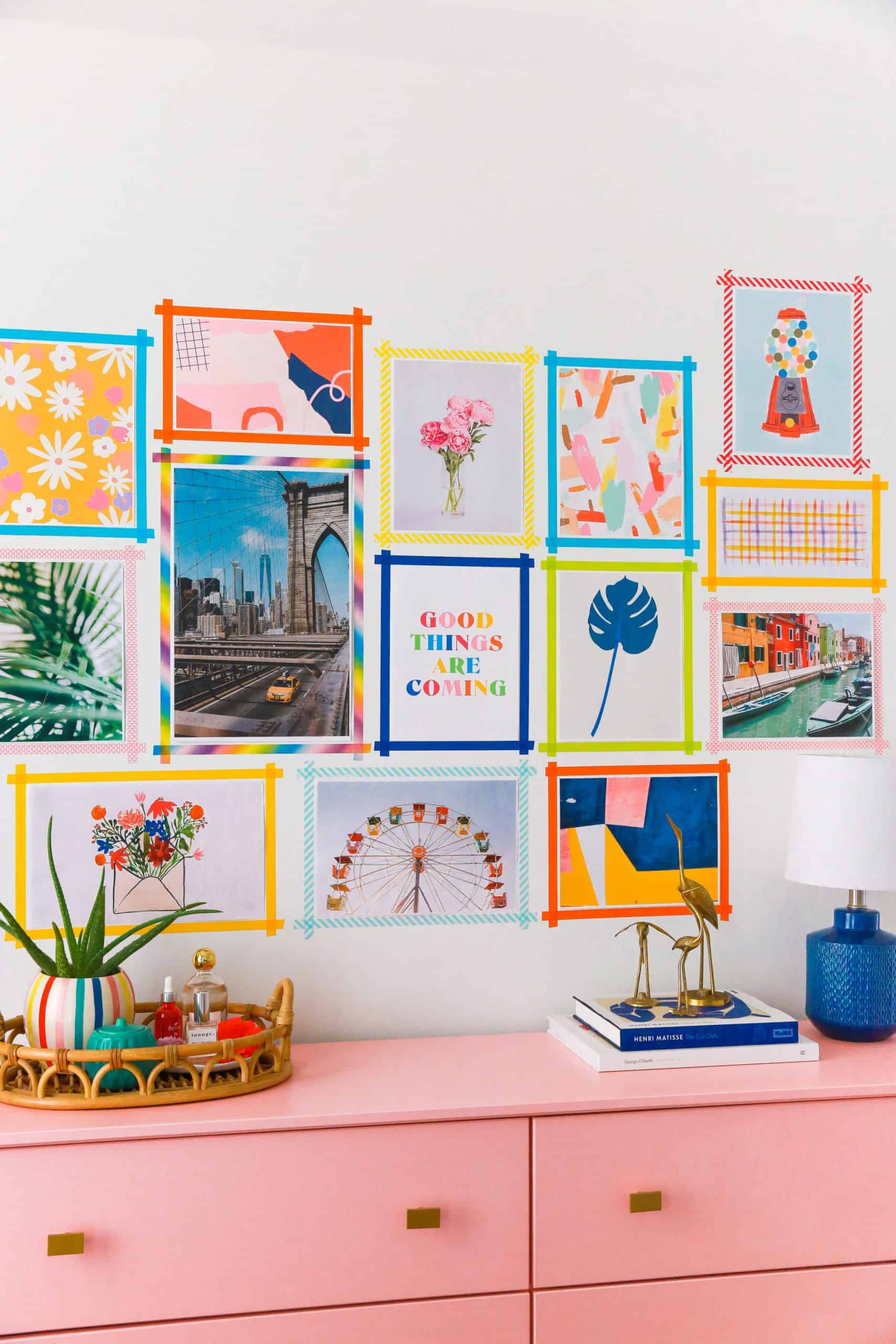 frame your art with washi tape to give a colourful look in this home decor diy