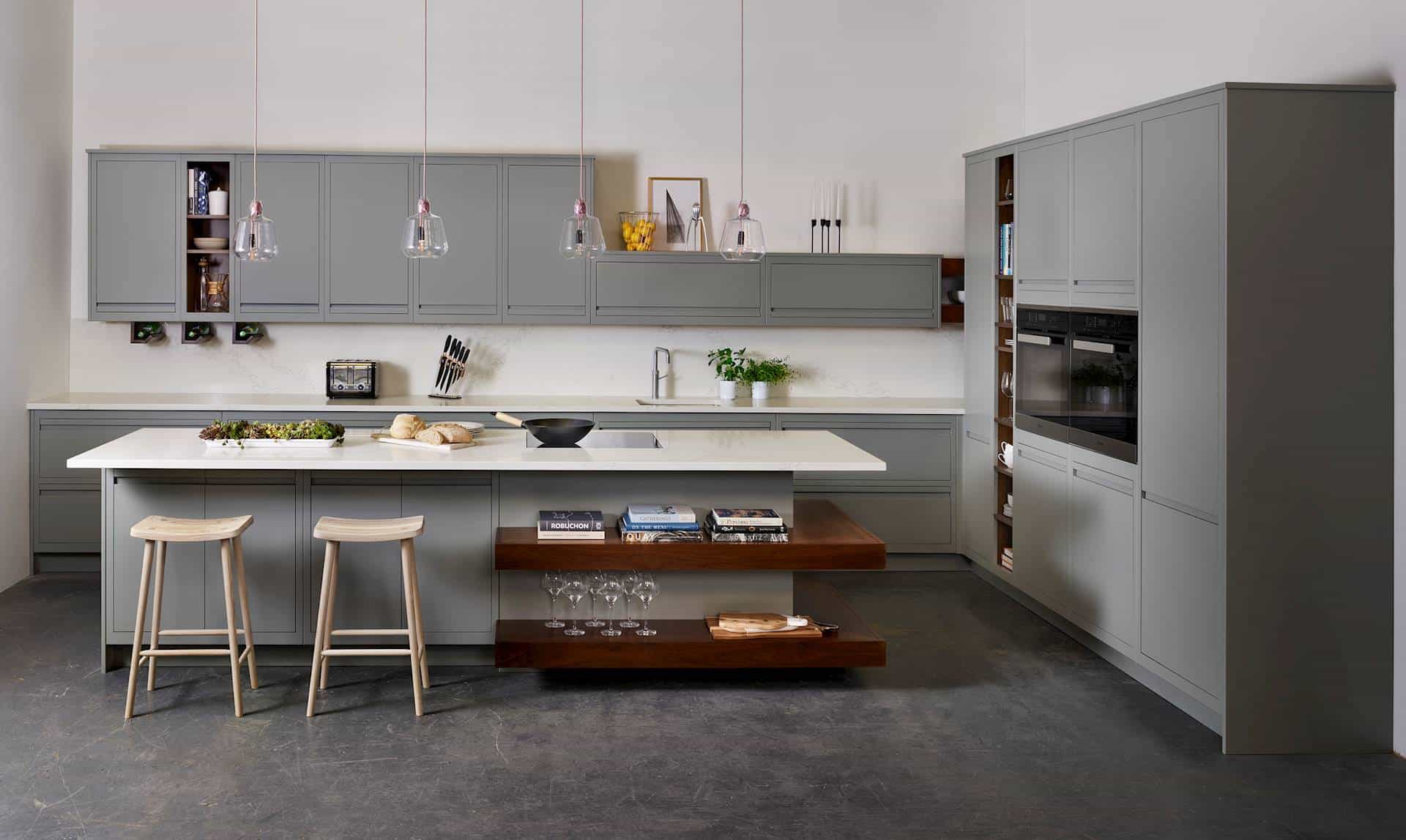 Modern kitchen design with sleek handleless grey cabinets