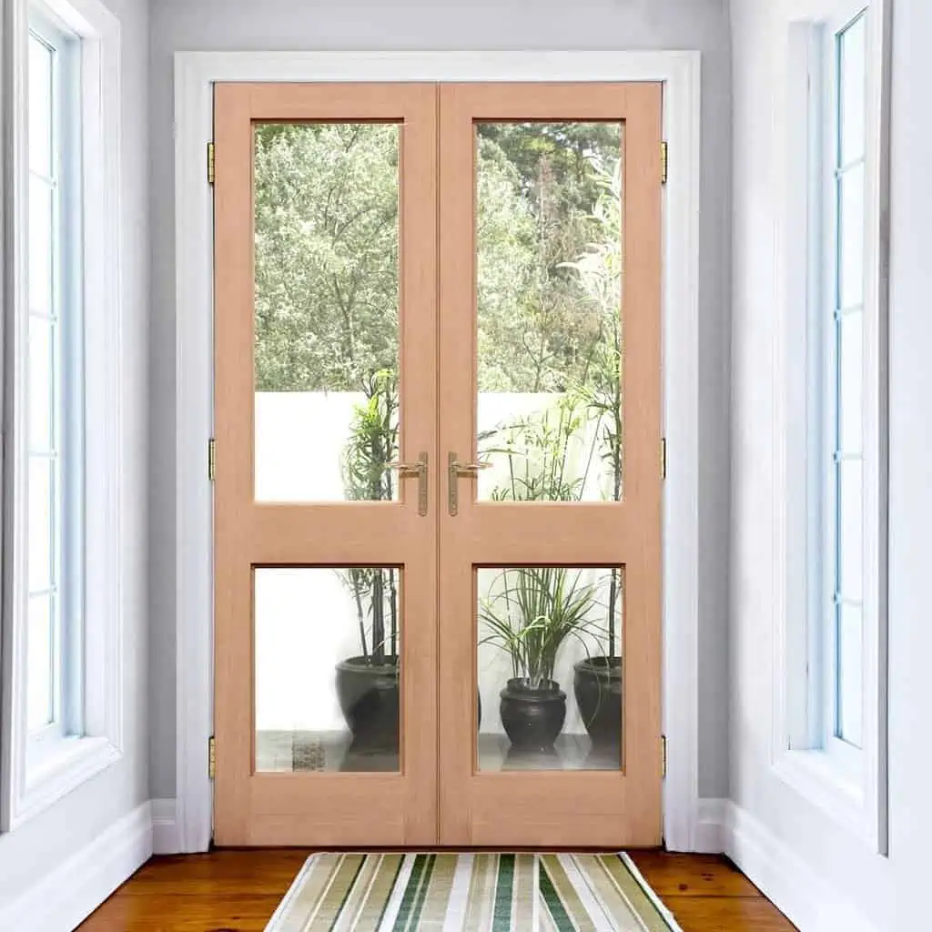 Appealing light brown western hemlock wooden door design for a modern home