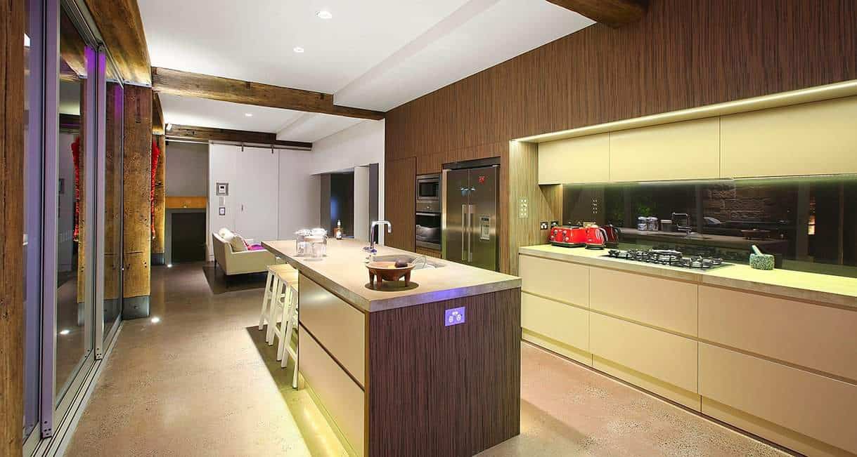 A well-lit kitchen.