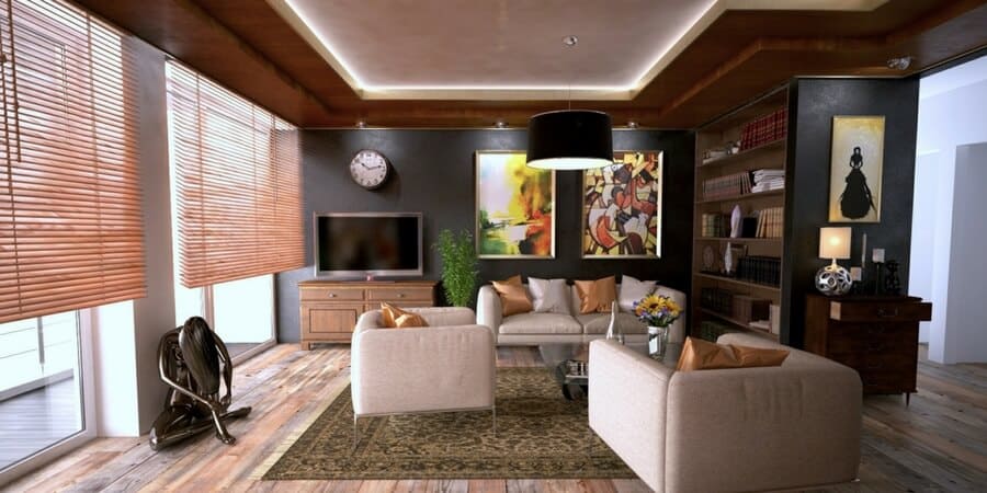 An elegant living room with lighting strip LEDs.