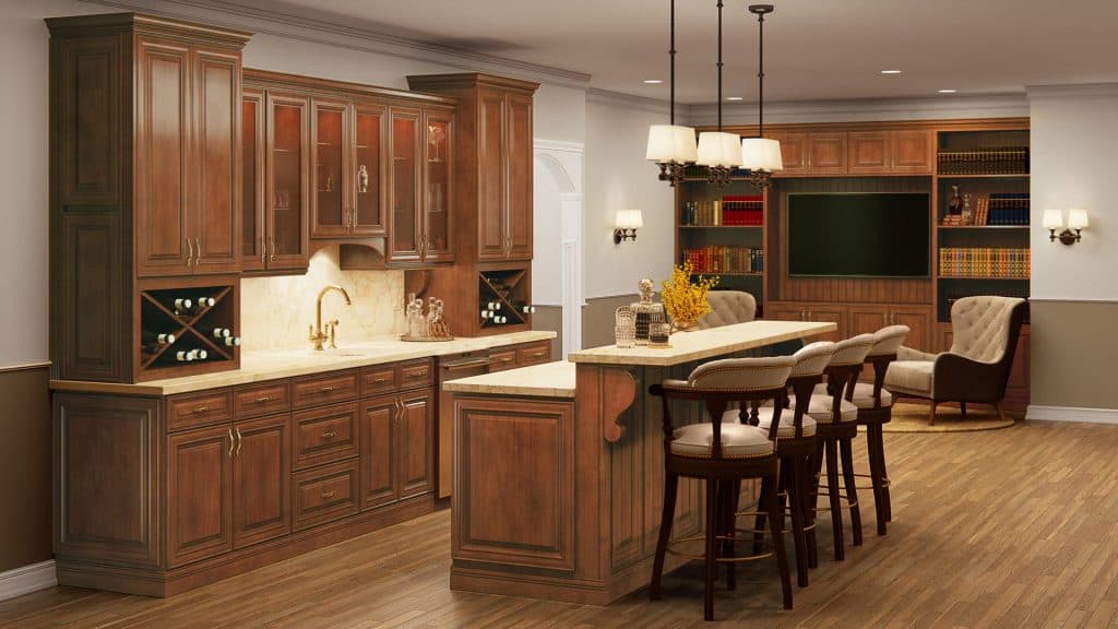 brown Wooden cabinets in kitchen