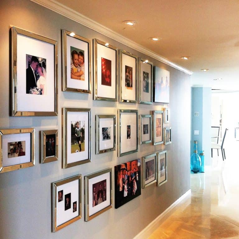 DIY framed photographs diplayed on the wall for decoration