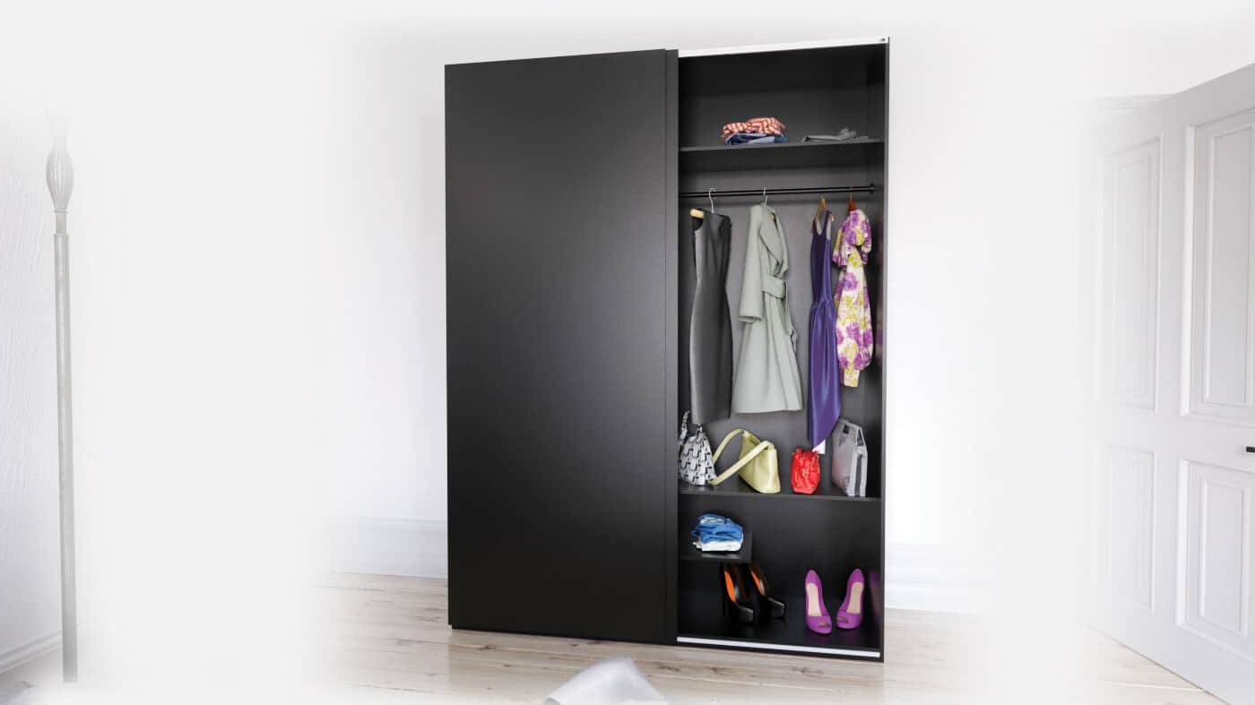 black wardrobe, sliding wardrobe door fittings by hafele with soft close mechanism