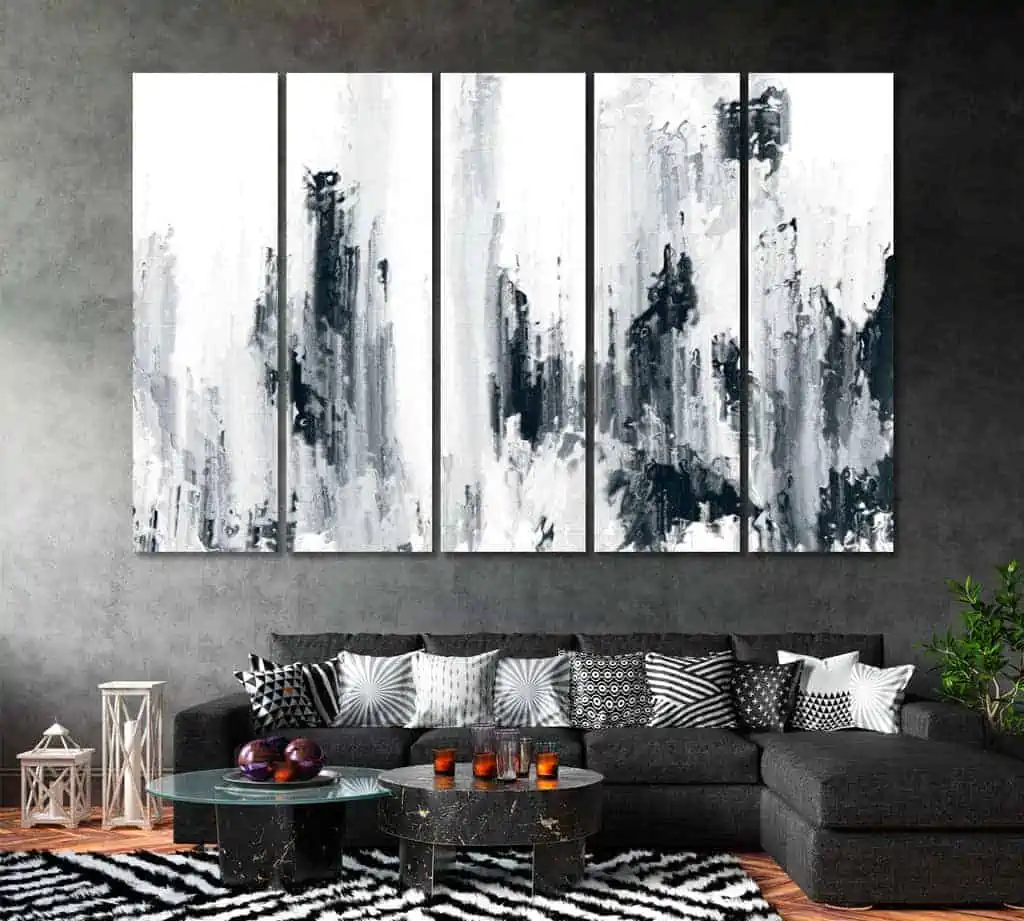 A huge artwork hanged in a living room.