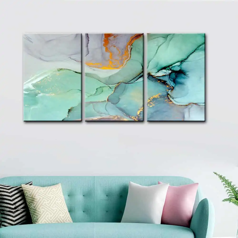 An elegant display of abstract painting on living room walls.