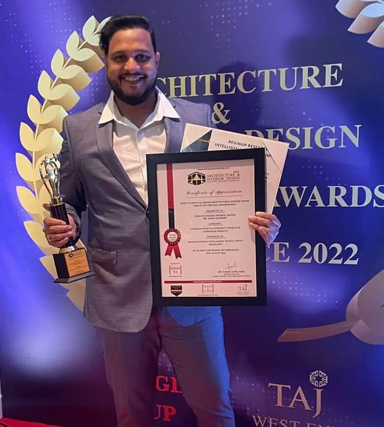 ar. vikas sheware at the global edition of architecture & interior design excellence awards with awards for township and studio design