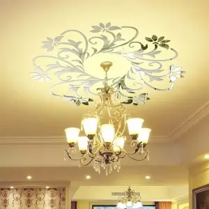 yellow ceiling with mirror wall sticker with ceiling lights