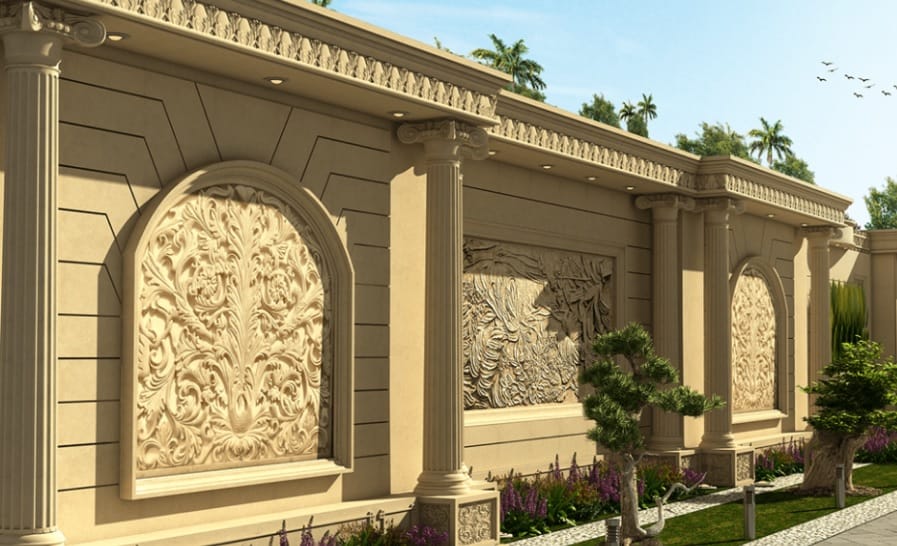 intricate motifs made of cement give a unique look to the cream boundary