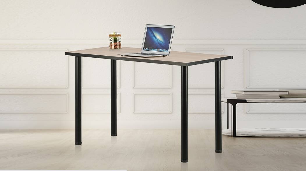 wooden multipurpose table with cornice design in walls and a laptop and pen stand