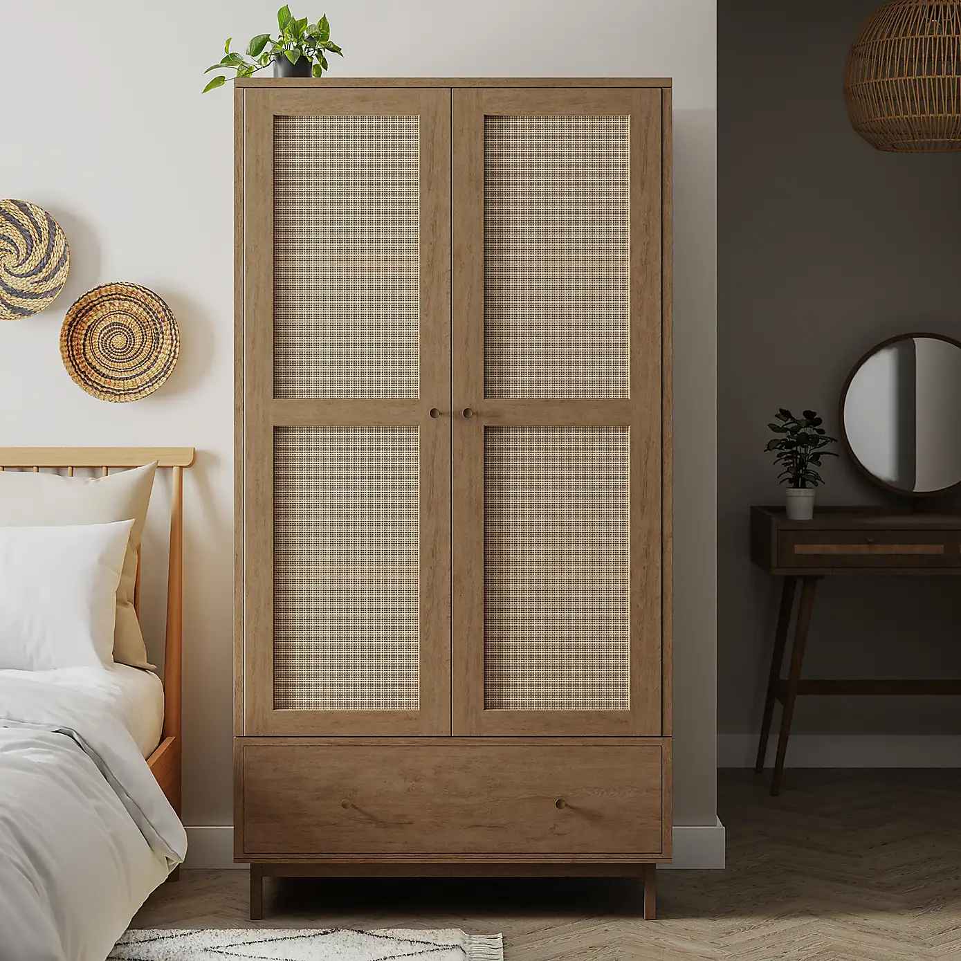 brown wardrobe in a bedroom