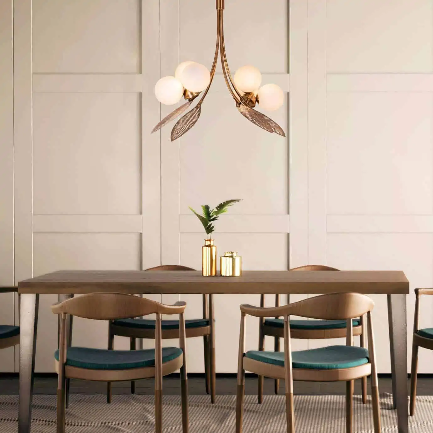 dining room with brown table, chair, chandelier