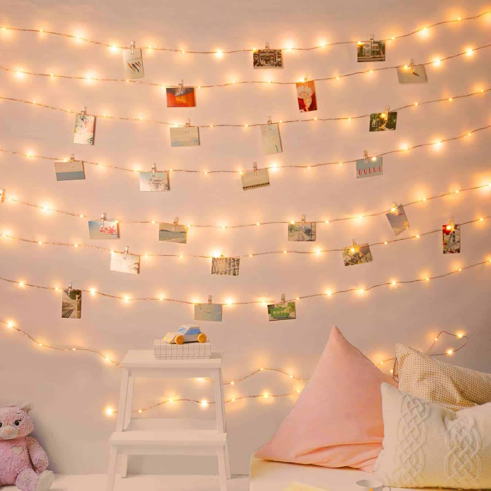  string lights and polaroids give room a cosy feel ،me decor