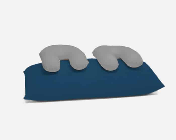 Blue sensory foam bag with grey pillows