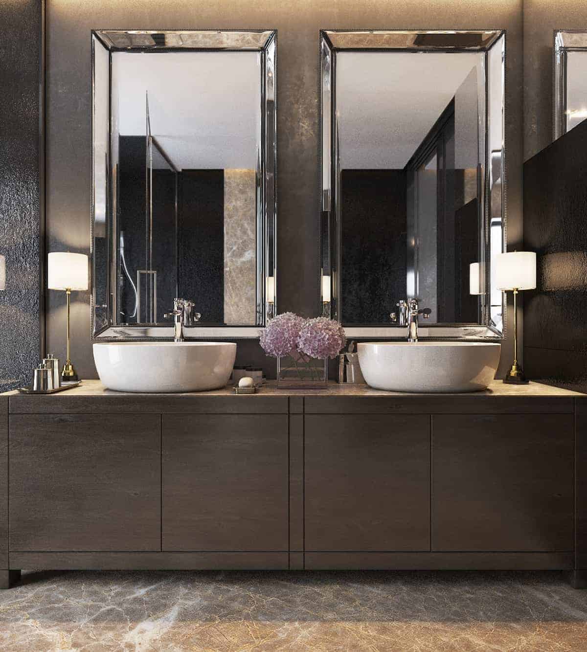 white washbasins in this fancy double vessel 