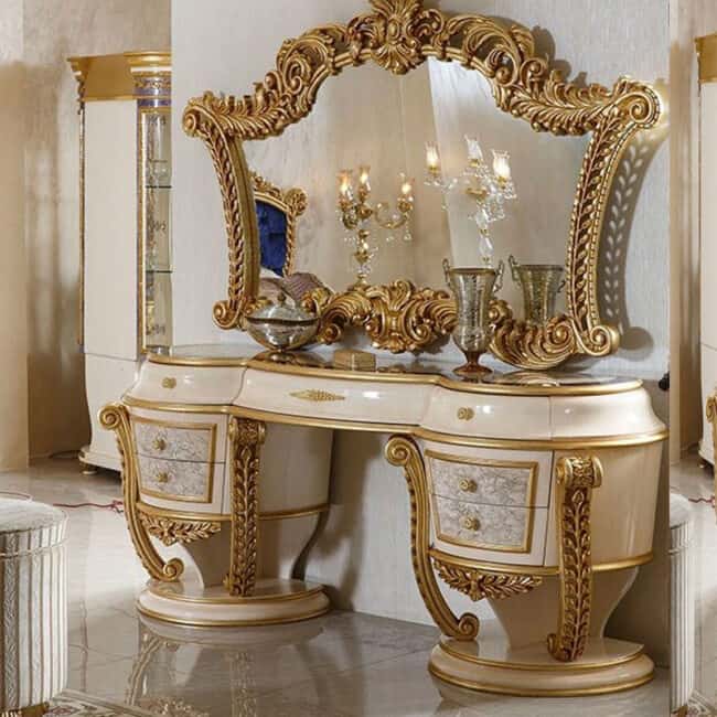 white and gold polished vintage vanity mirror is a sign of opulence