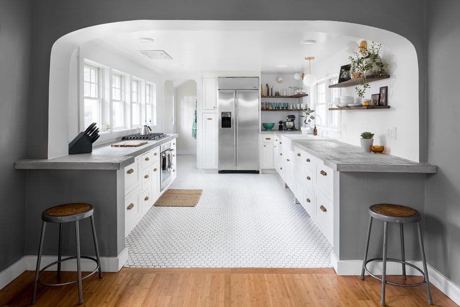 kitchen design with white floors
