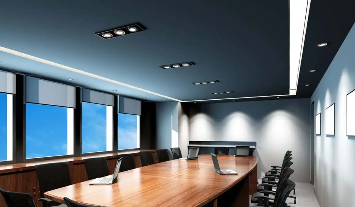 office false ceiling in blue colour for conference room