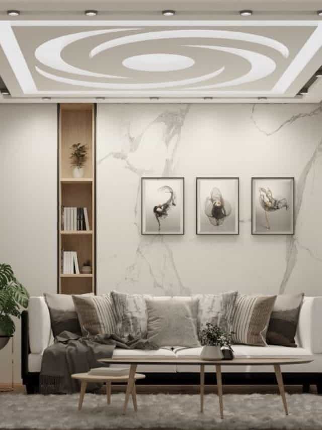 white living room with false ceiling