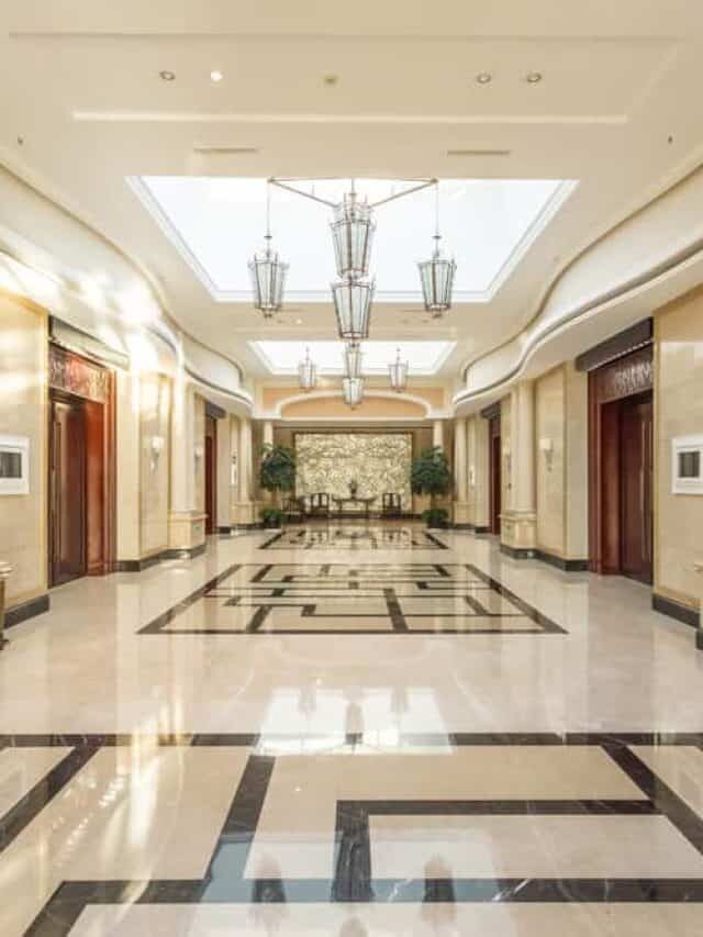 A beautiful hallway with an elegant flooring design.