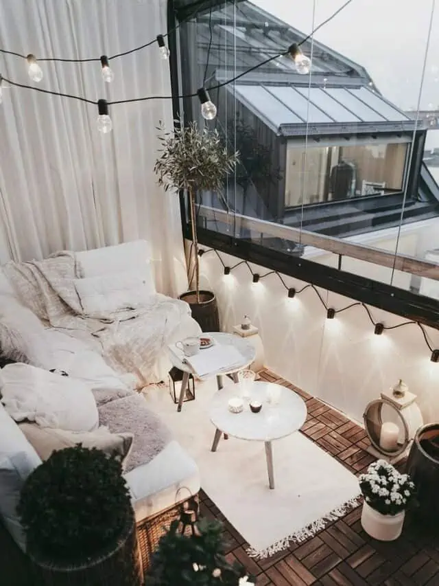 white, balcony, sofa, table