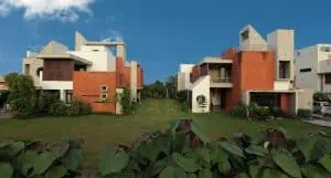 Dual house or two houses in terracotta and white colour