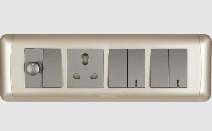 metallic plate with grey switches