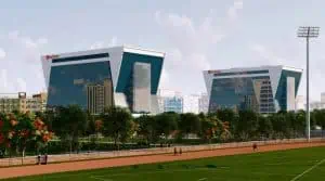 ultra modern look for jio institue in ahmedabad with glass and geometrical design