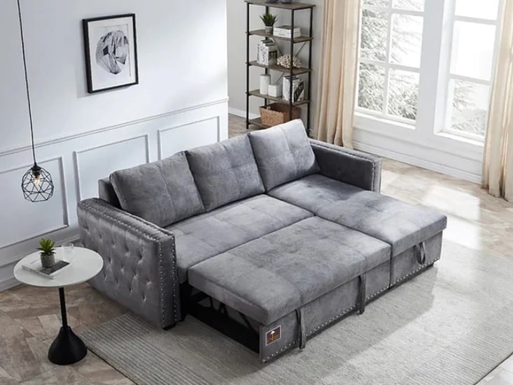 grey modern l-shaped sofa bed