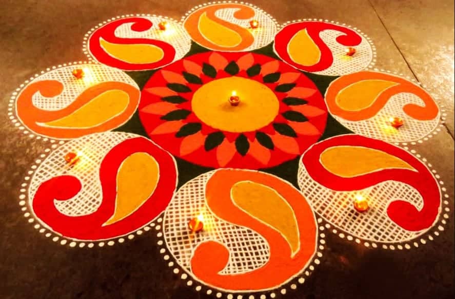 traditional rangoli design in orange