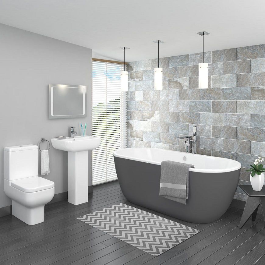 modern small bathroom ideas, designed with monochromatic shades, bathtub, tiles, lights