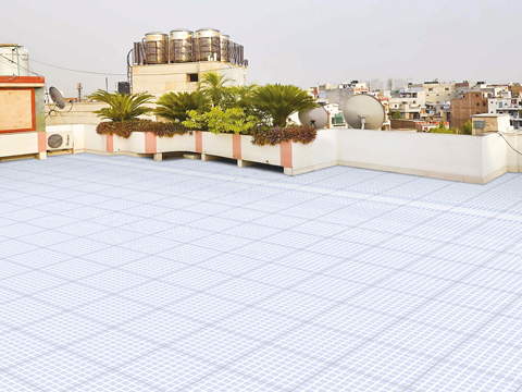 light blue tiles on a roof