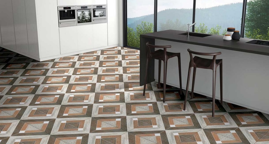 geometric pattern vitrified tiles by kajaria