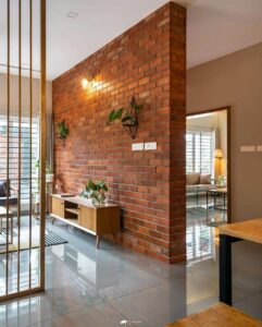 red fly ash bricks type exposed wall in a hall in standard dimensions and price