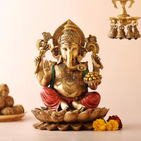 Ganesha murti for home decor, metal idol, beautiful carvings on the idol