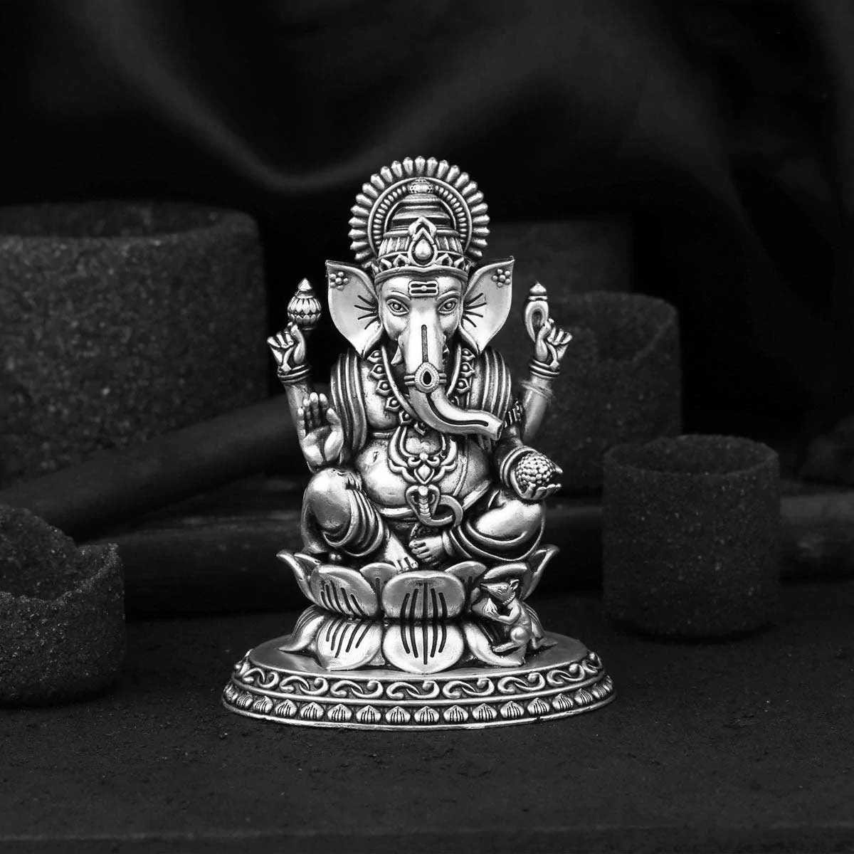 Ganpati idol for home decoration, elegant design, silver plated idol