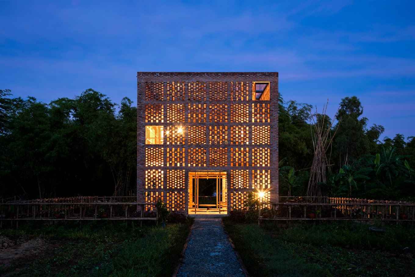 fly ash brick home facade with blue sky