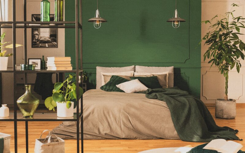 Wall colour combo for bedroom, green and beige