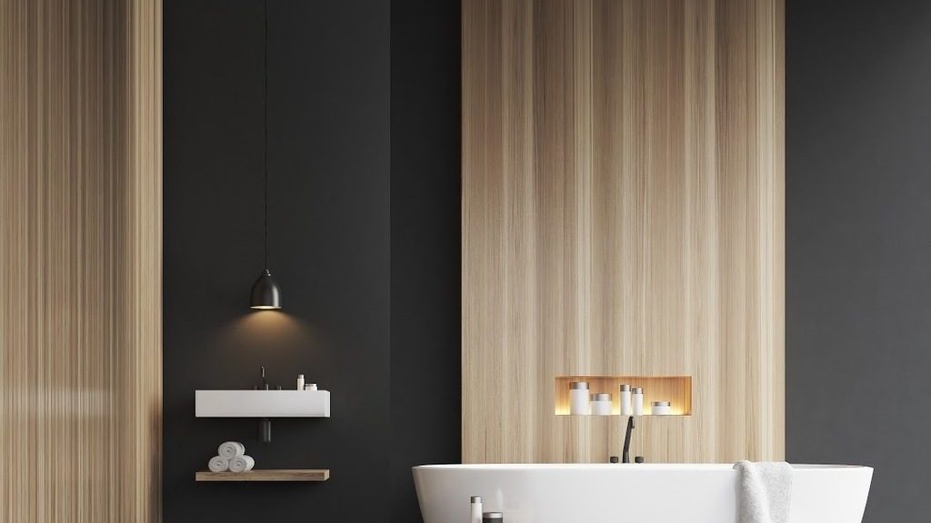 Wall colour combo for bathroom, Charcoal and wood