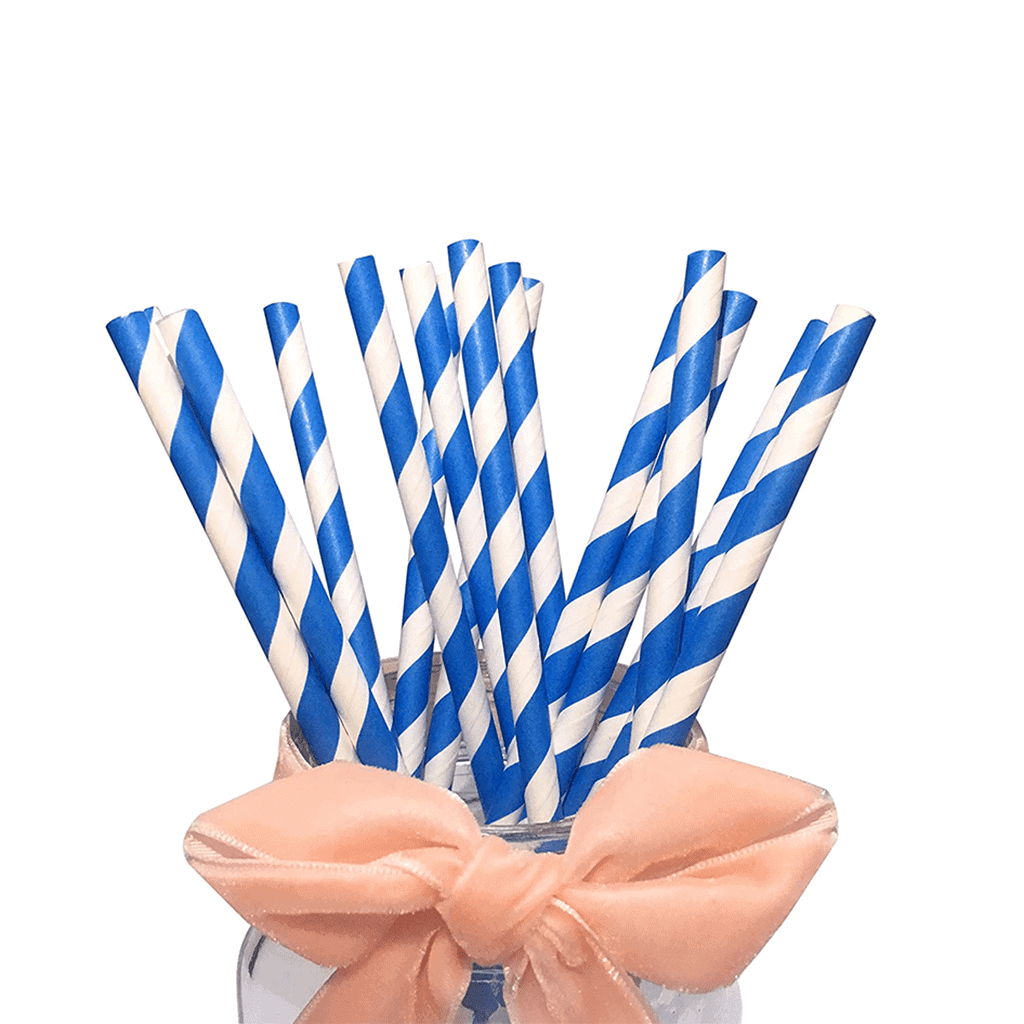 Blue and white paper straw