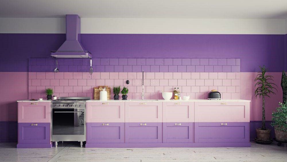 wall colour combo for kitchen, purple, pink, white