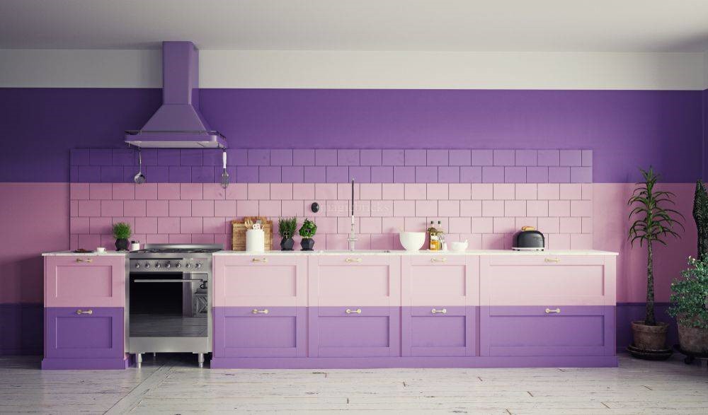 wall colour combo for kitchen, purple, pink, white