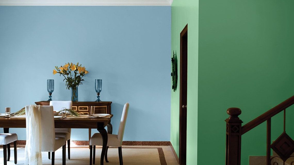 Dining room wall colour combo, blue, green