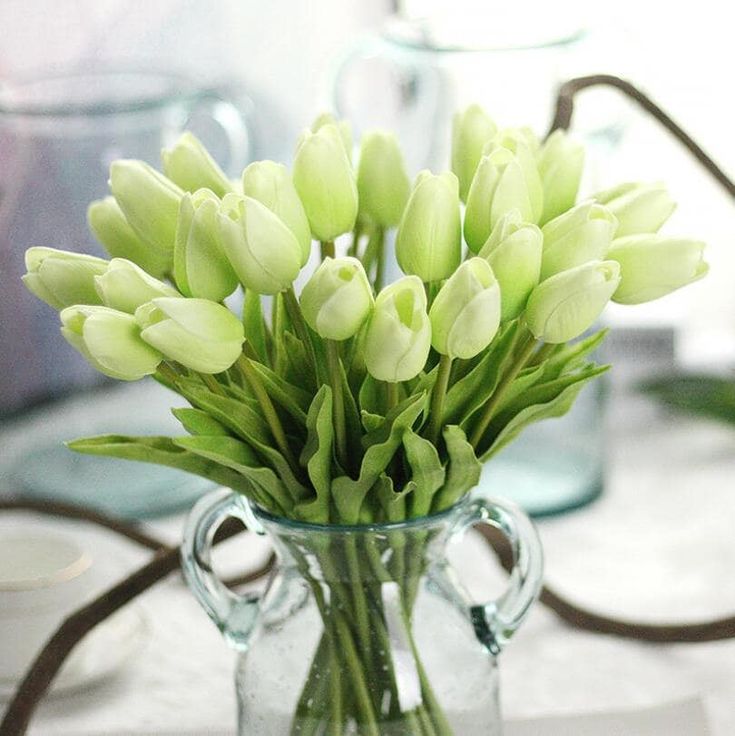 decorative flowers, green real touch tulips