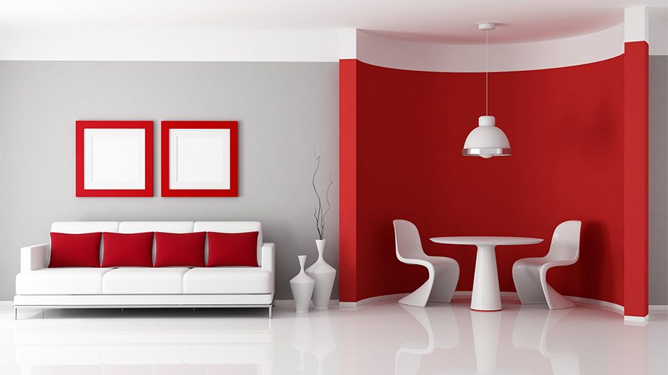 Colour combo for living room walls. red and white